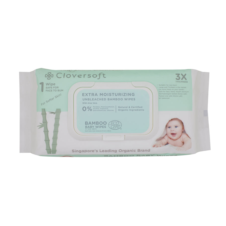 Cloversoft Unbleached Bamboo Organic Baby Wipes Extra Moisturising